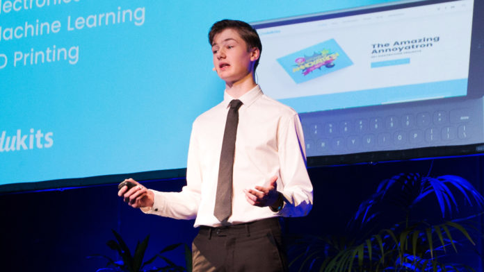 Michael Nixon pitches to a crowd at the Regional Pitchfest NSW Final